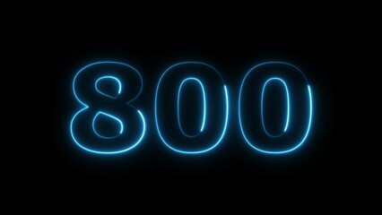 Abstract neon countdown 800 number illustration background.