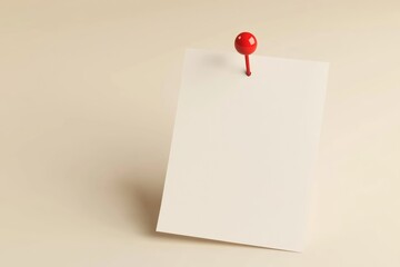 Minimalistic 3D Illustration of a White Paper Note Pinned on Beige Background - Perfect for Design, Poster, or Print Use