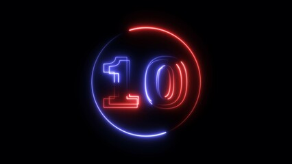 Abstract neon light countdown 10 number illustration background 4K.