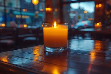 Cozy Evening Ambiance with Candlelight in a Rustic Cafe Setting for Relaxed Social Gatherings