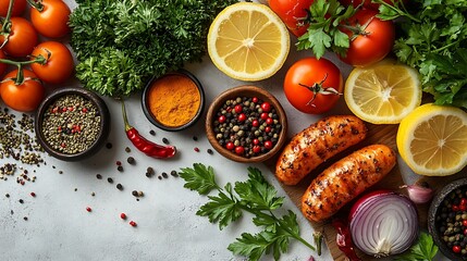 Healthy Food Flat Lay Composition A top down view