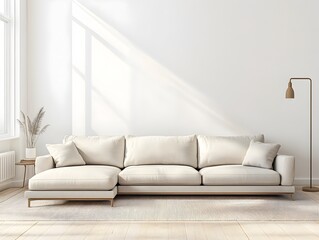 Fototapeta premium Cozy and Inviting Modern Living Room with a Comfortable Sectional Sofa and Minimalist Stylish Decor