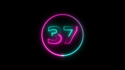 Abstract beautiful neon countdown number 37 background 4k illustration.