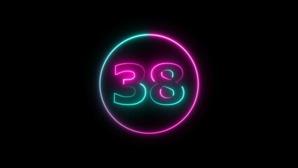 Abstract beautiful neon countdown number 38 background 4k illustration.