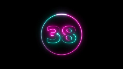 Abstract beautiful neon countdown number 38 background 4k illustration.