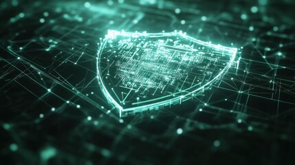 A glowing digital shield symbolizing cybersecurity and data protection.