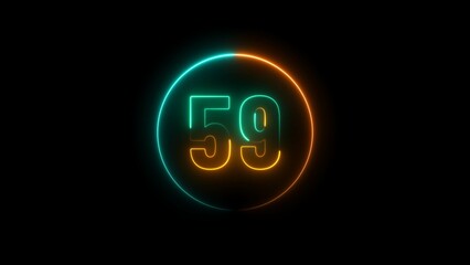 Abstract neon countdown number 59 background 4k illustration.