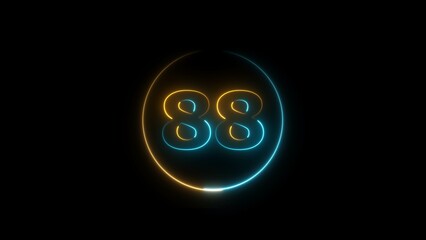 Abstract glowing neon 88 number background 4k illustration.