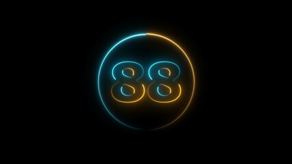 Abstract glowing neon 88 number background 4k illustration.