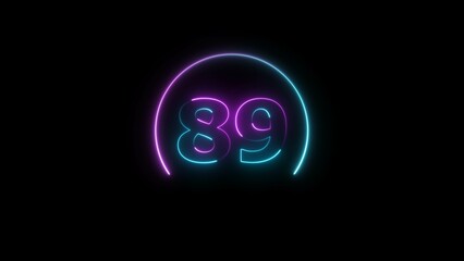 Abstract glowing neon 89 number background 4k illustration.