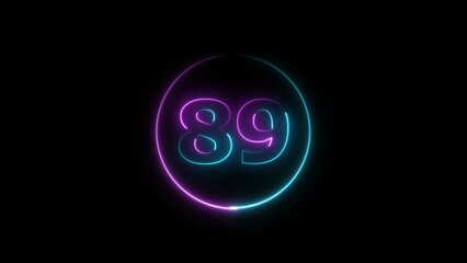Abstract glowing neon 89 number background 4k illustration.