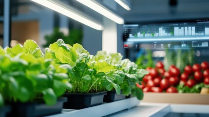 a row of vegetables in a greenhouse