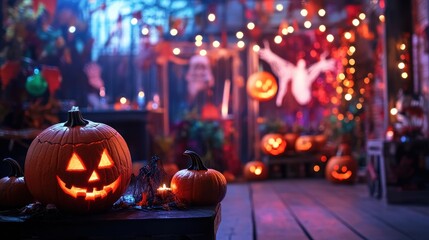 Vibrant Halloween Party Setup with Spooky Decor