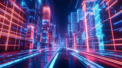 Fototapeta premium Cutting Edge Cyber Monday E Commerce Hub with Autonomous Checkout Kiosks Captivating Product Demos and Efficient Robotic Fulfillment Centers in a Cityscape
