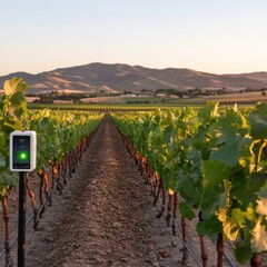 Fototapeta premium a vineyard with a green device on the ground