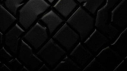 Naklejka premium A textured material with chic black leather-like background cuts like square and diamond tiles. A textured material with chic black leather-like backgrou シックな黒い革のような背景が四角やひし形のタイルのようにカットが入っているテクスチャー素材 