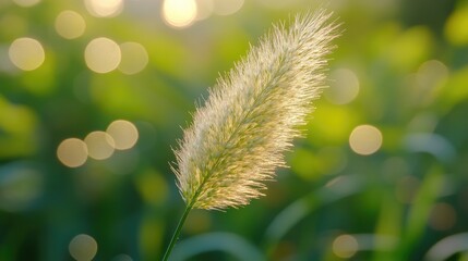 Obraz premium Single grass stalk glowing in golden sunset light