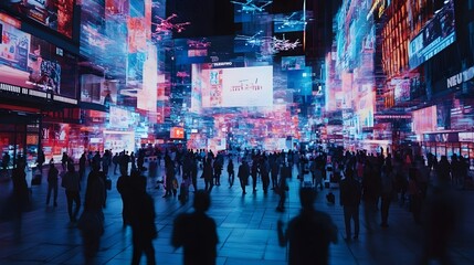 Obraz premium Cyber Monday a global digital shopping extravaganza showcasing a vision of the future with swarming drone deliveries mesmerizing interactive installations