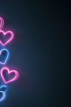 neon hearts on a black background
