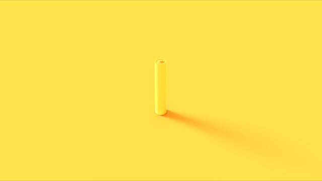 Yellow vivid battery AAAA size power voltage electrical energy rechargeable monochrome background 3d illustration render