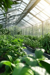 greenhouses and plants in a large greenhouse
