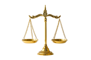 A golden scale of justice with ornate details, representing justice, balance, and equality.