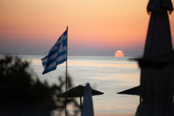 View on sun set on greek beach