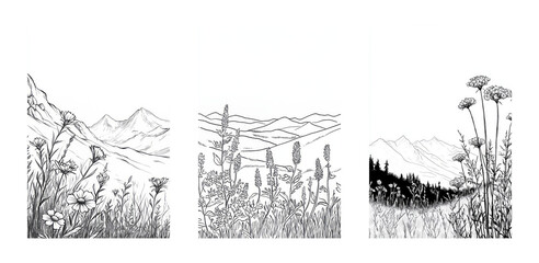 Fototapeta premium Tranquil black and white mountain landscape collection