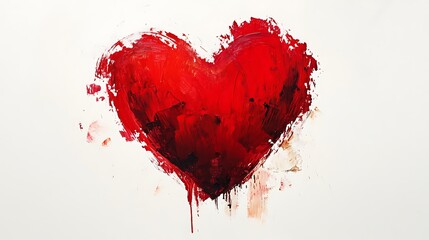 Bold Red Heart Brush Stroke - Expressive Love Art on White Background