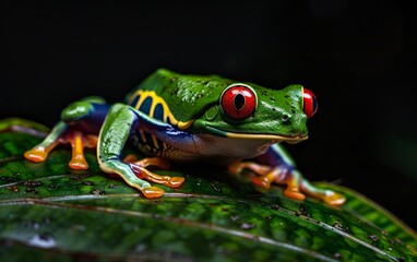Fototapeta premium Red Eyed Tree Frog on a Leaf