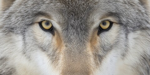 Obraz premium A black-and-white close-up of a wolf face, capturing the intense and wild gaze of the predator with detailed texture of fur and sharp features. 
