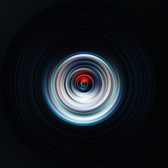 Colorful radial motion effect. Abstract rounded background. Color curves and sphere.