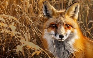 A fox is in the grass with the sun behind