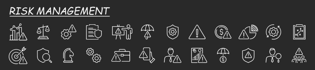 Risk Management web line icon. Risk analysis, risk investment, minimizing losses, plan, low cost, collection. Vector illustration. Line icons.