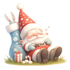 Illustration of a cute gnome, Santa, AI Generated