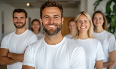 Dynamic Young Team Collaborating in T-Shirts at the Office