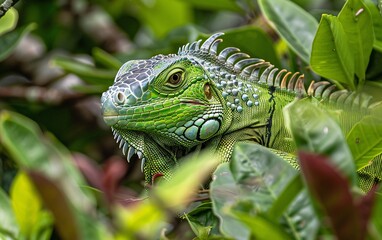 Obraz premium Small Green Iguana Closeup