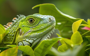Fototapeta premium Small Green Iguana Closeup