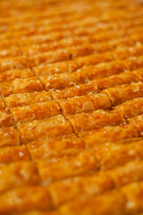 Close up view on freshly made baklava dessert 