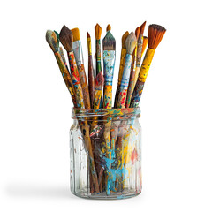 Jar of colorful paintbrushes on a Transparent Background