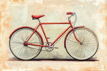 Fototapeta premium a painting of a red bicycle on a beige background