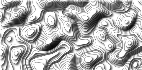 Abstract Topographic map with Geographic mountain relief. Multi layered paper art waves background & Metal plates concept. Vector Topographic canyon geometric texture with curved layers & beautiful 