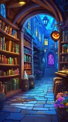 Obraz premium an image of a book store with a door