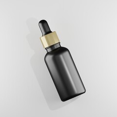  A black dropper bottle with a gold accent embodies luxury and sophistication. Ideal for showcasing premium skincare serums or essential oils, this mockup offers a minimalist yet elegant aesthetic.