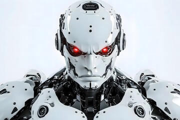 futuristic robot cyborg with angry red eyes, artificial intelligence	