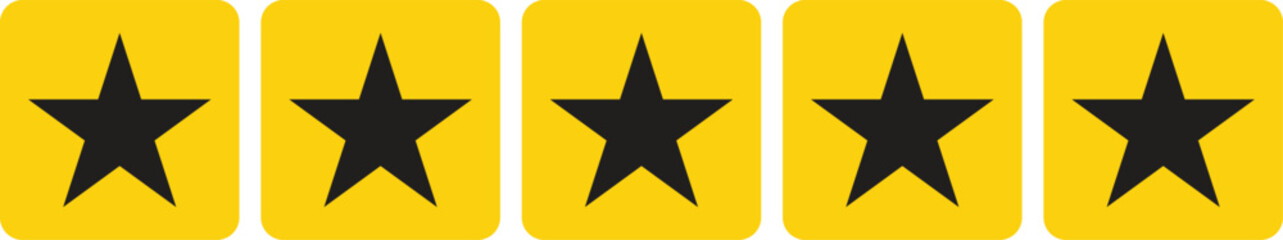 Five stars in square icon . Five yellow star rating icon . Vector illustration