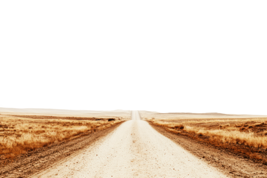 A desolate dirt road vanishing into the horizon under a green sky.
