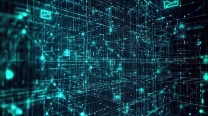 Obraz premium Digital representation of interconnected data points and networks.