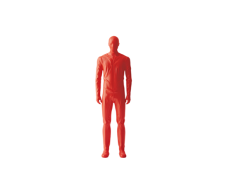 Red figure standing on an orange background PNG transparent.