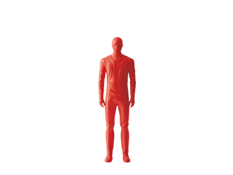 Red figure standing on an orange background PNG transparent.